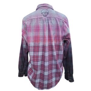 UPCYCLED Flannel with "Skull with Heart Eyes" Embroidered Patch | Size Medium